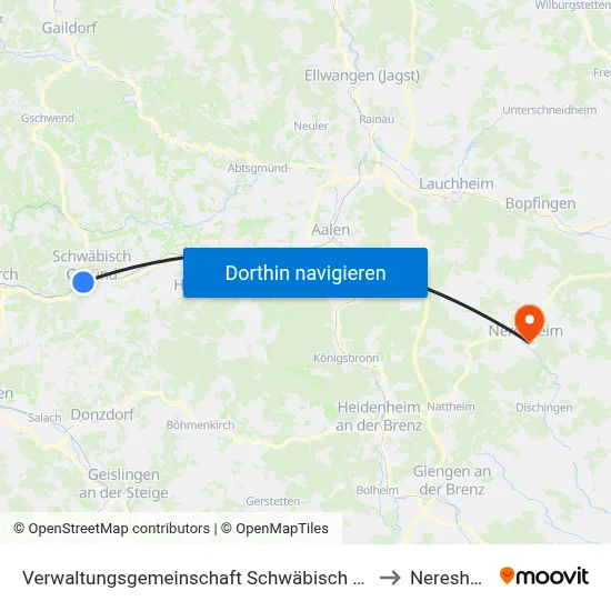 Verwaltungsgemeinschaft Schwäbisch Gmünd to Neresheim map
