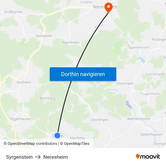 Syrgenstein to Neresheim map