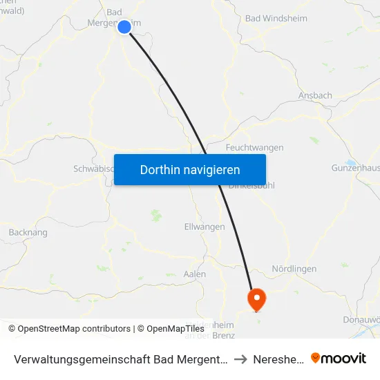 Verwaltungsgemeinschaft Bad Mergentheim to Neresheim map