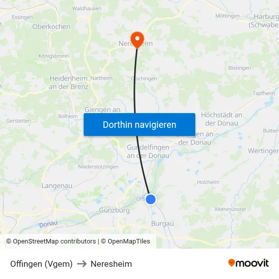 Offingen (Vgem) to Neresheim map