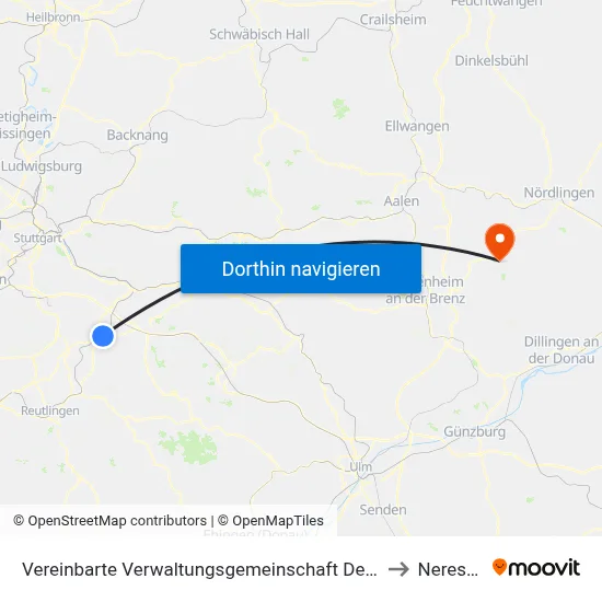 Vereinbarte Verwaltungsgemeinschaft Der Stadt Nürtingen to Neresheim map