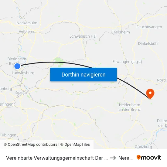 Vereinbarte Verwaltungsgemeinschaft Der Stadt Bietigheim-Bissingen to Neresheim map