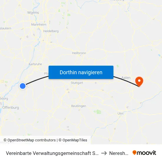 Vereinbarte Verwaltungsgemeinschaft Sinzheim to Neresheim map