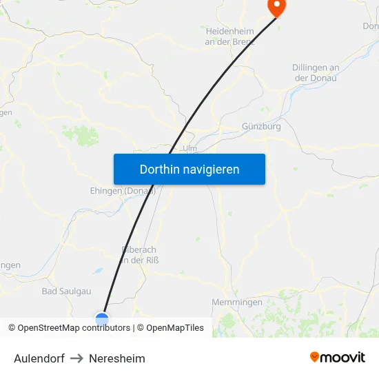 Aulendorf to Neresheim map