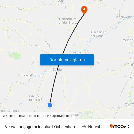 Verwaltungsgemeinschaft Ochsenhausen to Neresheim map