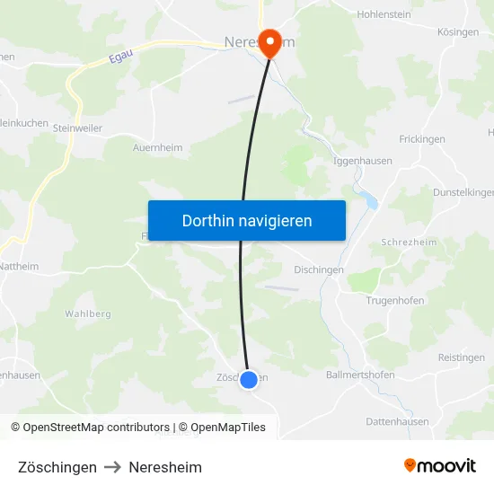Zöschingen to Neresheim map