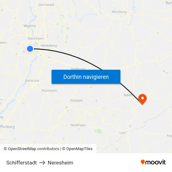 Schifferstadt to Neresheim map