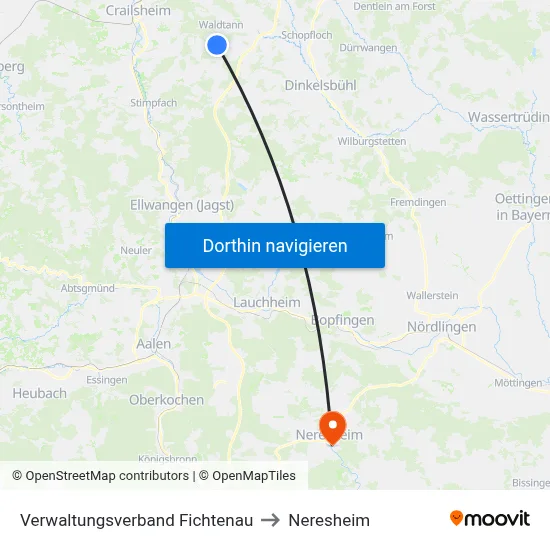 Verwaltungsverband Fichtenau to Neresheim map