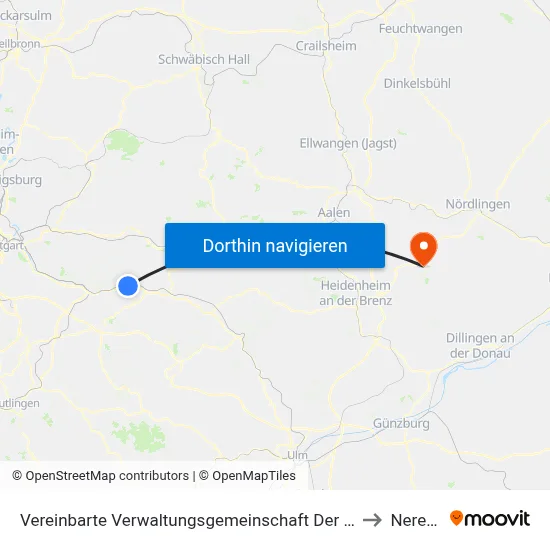 Vereinbarte Verwaltungsgemeinschaft Der Stadt Ebersbach An Der Fils to Neresheim map