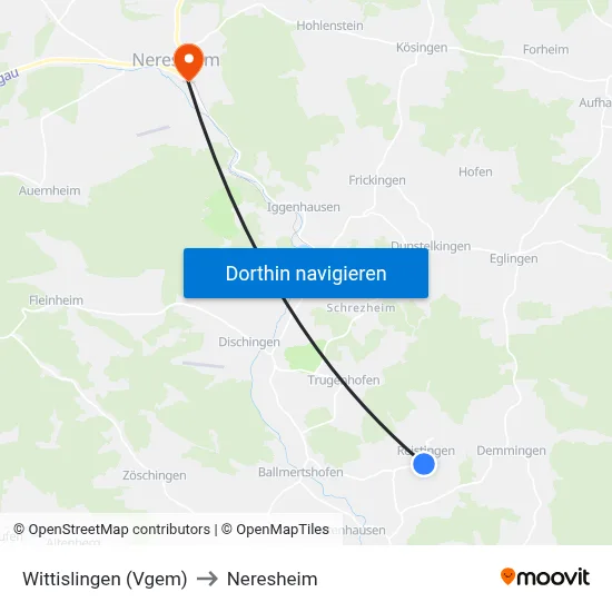 Wittislingen (Vgem) to Neresheim map