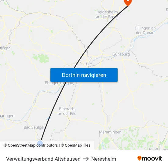 Verwaltungsverband Altshausen to Neresheim map