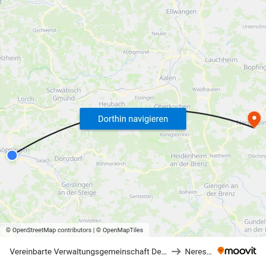Vereinbarte Verwaltungsgemeinschaft Der Stadt Göppingen to Neresheim map