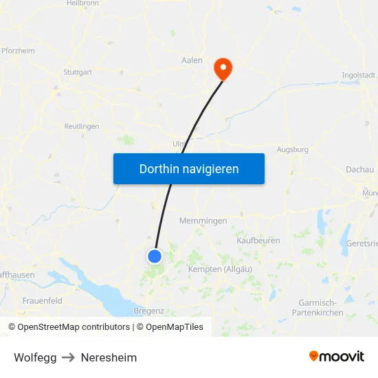 Wolfegg to Neresheim map