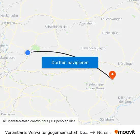 Vereinbarte Verwaltungsgemeinschaft Der Stadt Backnang to Neresheim map