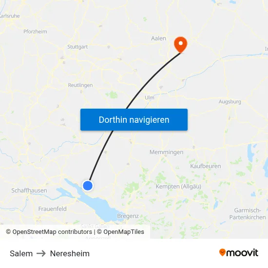 Salem to Neresheim map