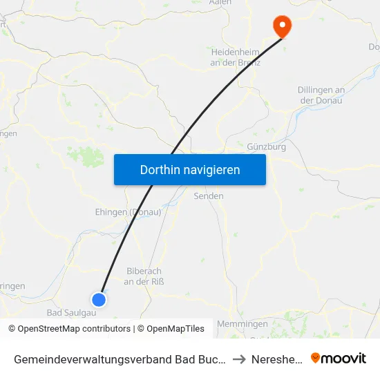 Gemeindeverwaltungsverband Bad Buchau to Neresheim map