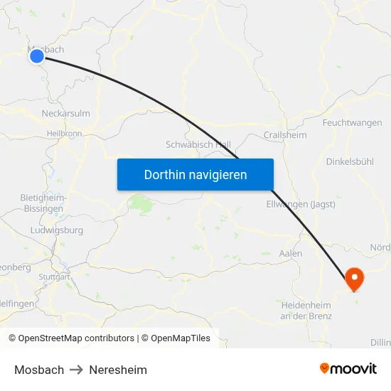 Mosbach to Neresheim map