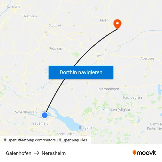 Gaienhofen to Neresheim map