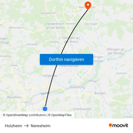 Holzheim to Neresheim map