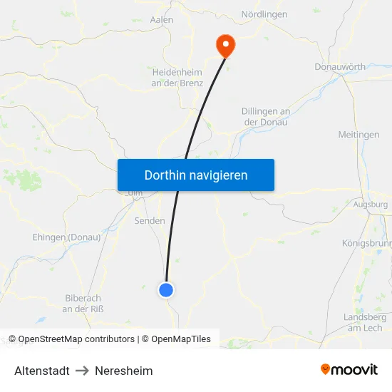 Altenstadt to Neresheim map