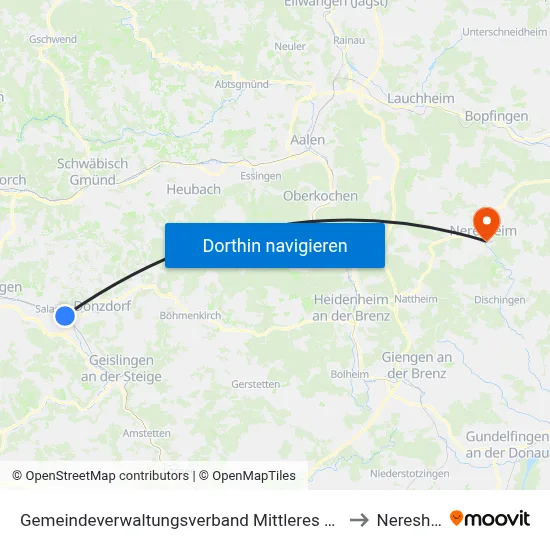 Gemeindeverwaltungsverband Mittleres Fils-Lautertal to Neresheim map