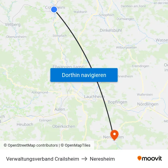Verwaltungsverband Crailsheim to Neresheim map