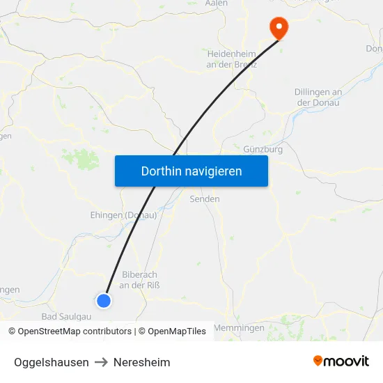 Oggelshausen to Neresheim map