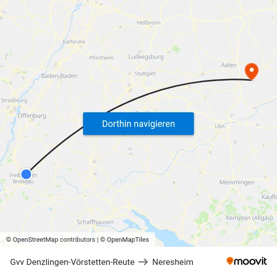 Gvv Denzlingen-Vörstetten-Reute to Neresheim map