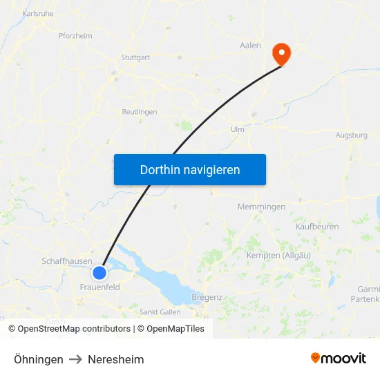 Öhningen to Neresheim map