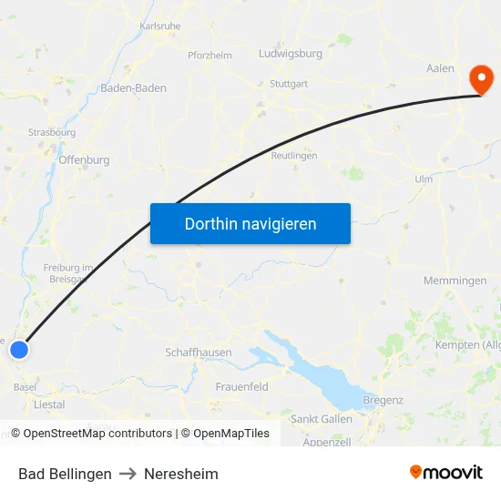 Bad Bellingen to Neresheim map