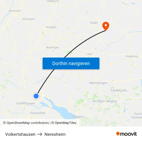 Volkertshausen to Neresheim map