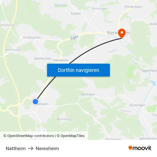 Nattheim to Neresheim map