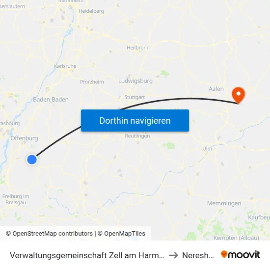 Verwaltungsgemeinschaft Zell am Harmersbach to Neresheim map