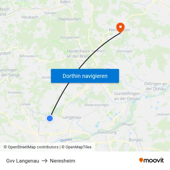 Gvv Langenau to Neresheim map
