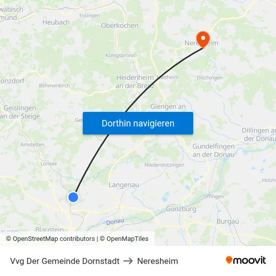 Vvg Der Gemeinde Dornstadt to Neresheim map