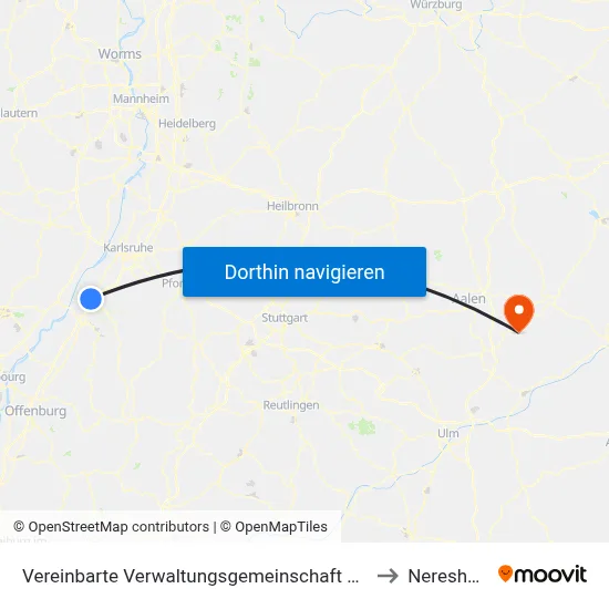Vereinbarte Verwaltungsgemeinschaft Rastatt to Neresheim map