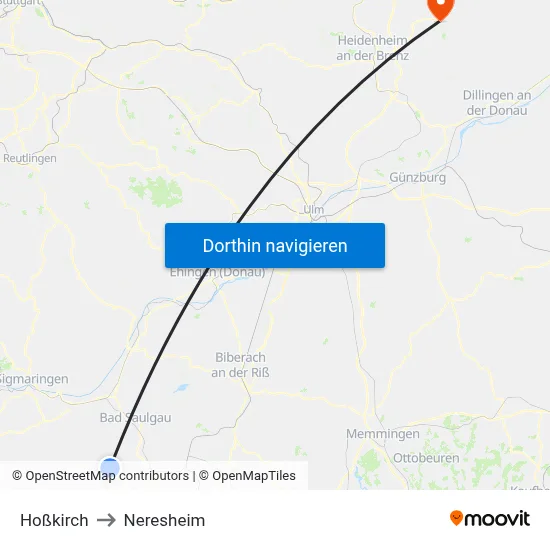 Hoßkirch to Neresheim map