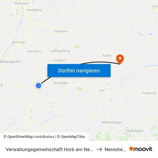 Verwaltungsgemeinschaft Horb am Neckar to Neresheim map