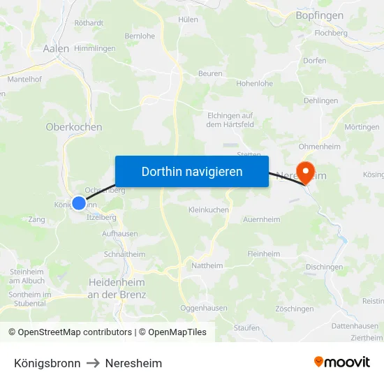 Königsbronn to Neresheim map