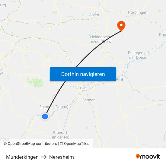 Munderkingen to Neresheim map