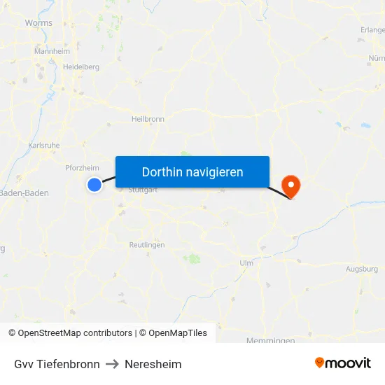 Gvv Tiefenbronn to Neresheim map