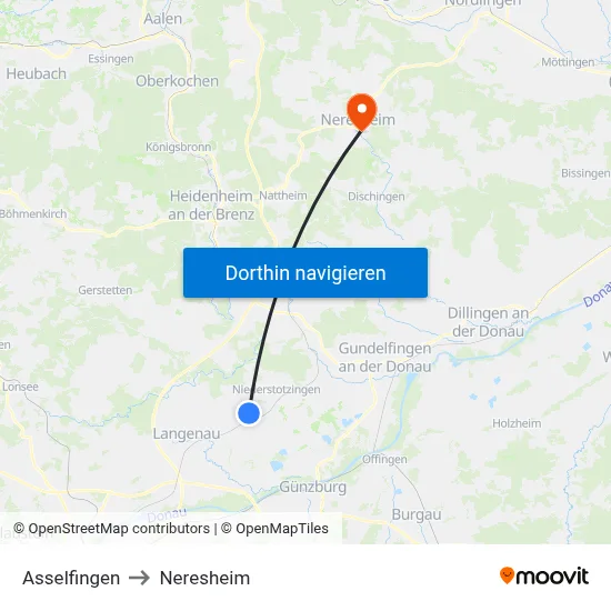 Asselfingen to Neresheim map