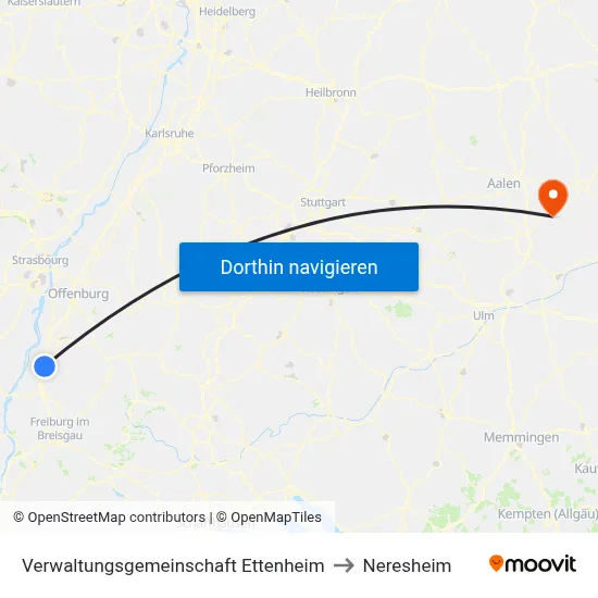 Verwaltungsgemeinschaft Ettenheim to Neresheim map