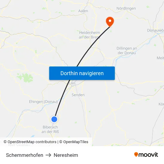 Schemmerhofen to Neresheim map