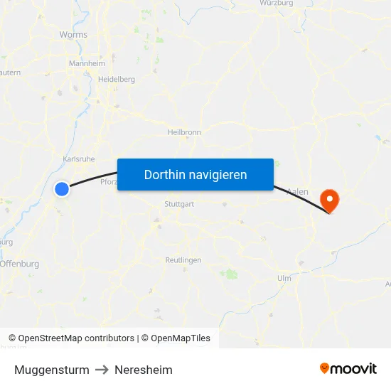 Muggensturm to Neresheim map