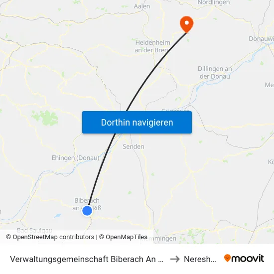 Verwaltungsgemeinschaft Biberach An Der Riß to Neresheim map