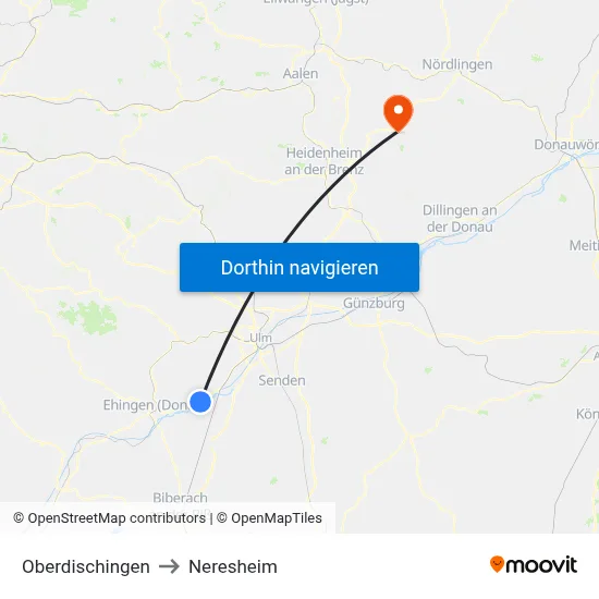 Oberdischingen to Neresheim map
