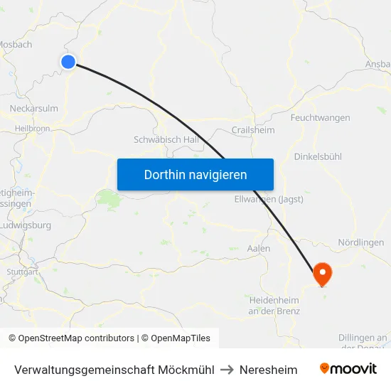 Verwaltungsgemeinschaft Möckmühl to Neresheim map