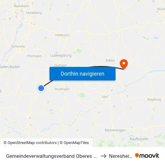 Gemeindeverwaltungsverband Oberes Gäu to Neresheim map