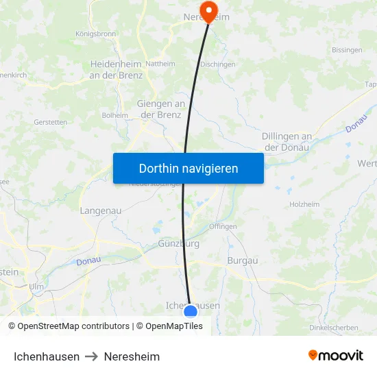 Ichenhausen to Neresheim map